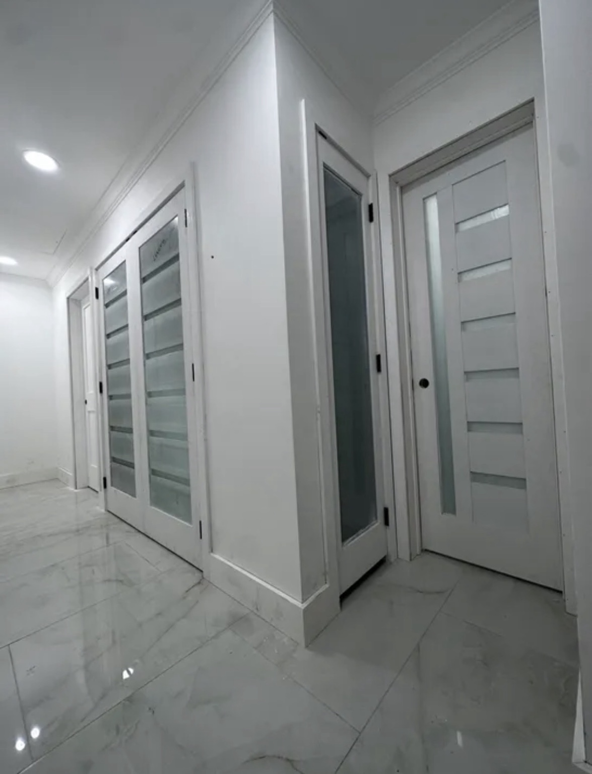 Modern white glass interior doors